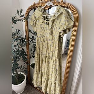 Moon River Floral Flowy Ruffle Maxi Dress